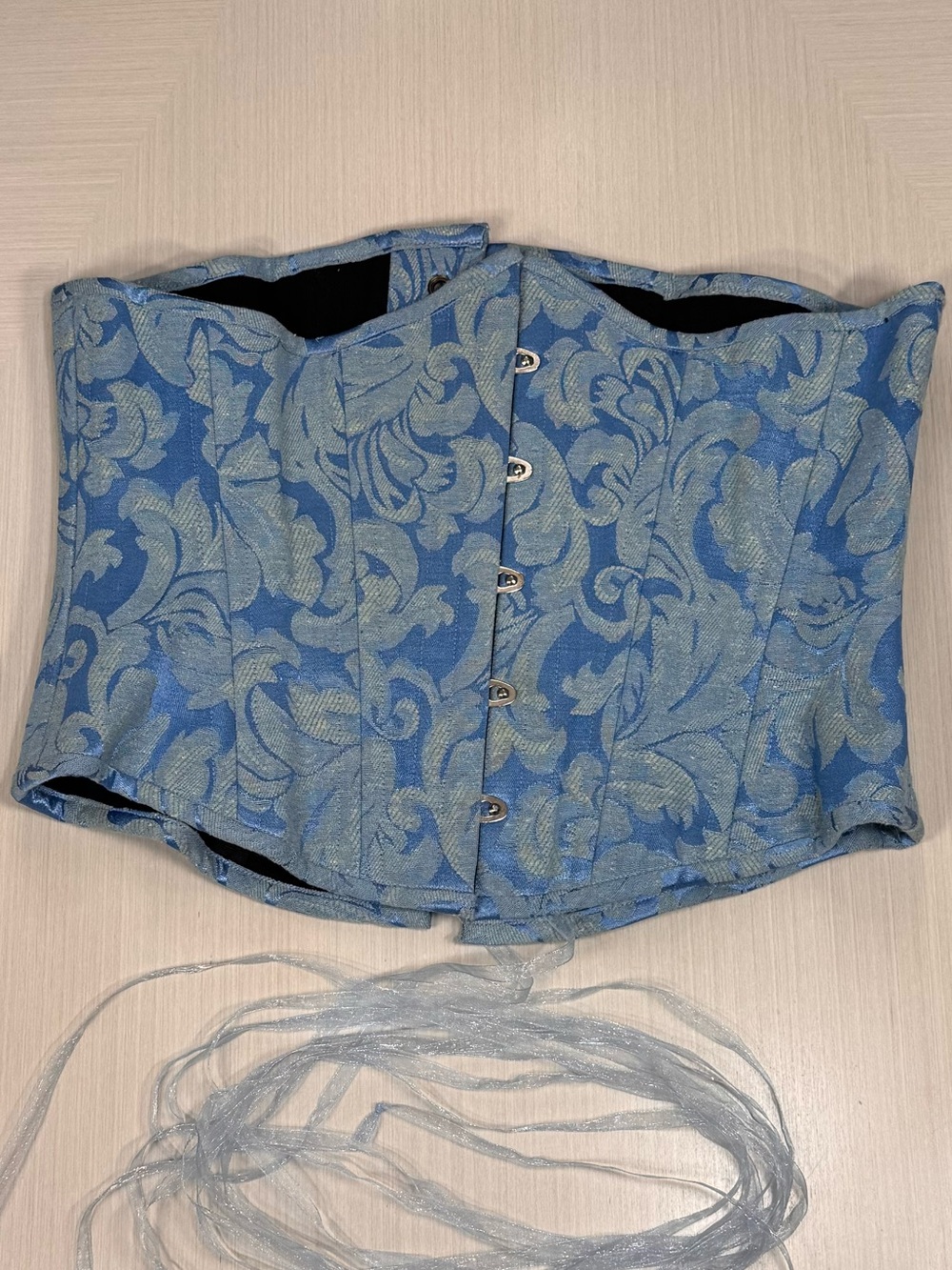 Timeless Trends Blue Floral Brocade Underbust Steel Boned Corset Size 30